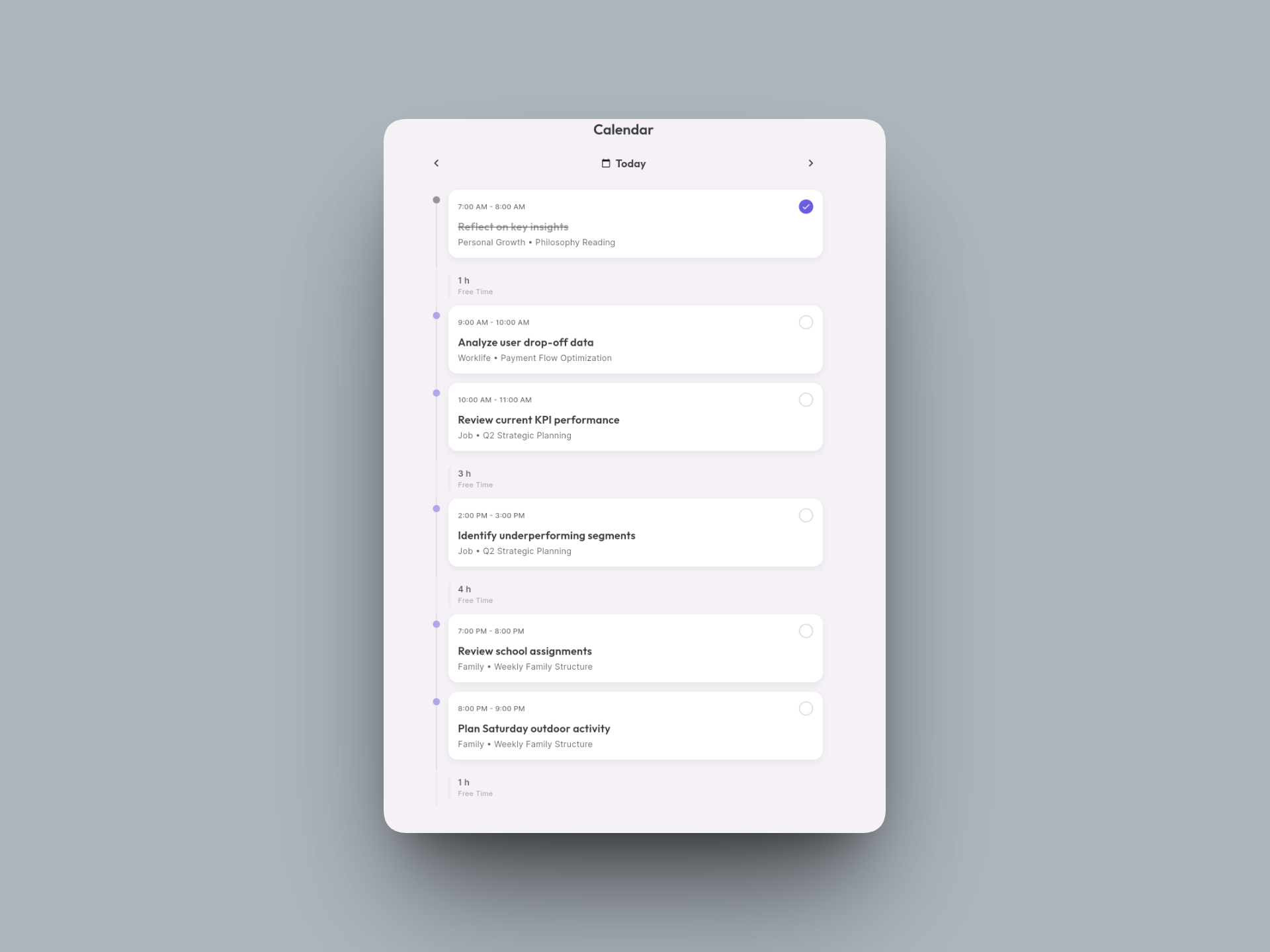 Time Sage calendar view showing a structured day plan